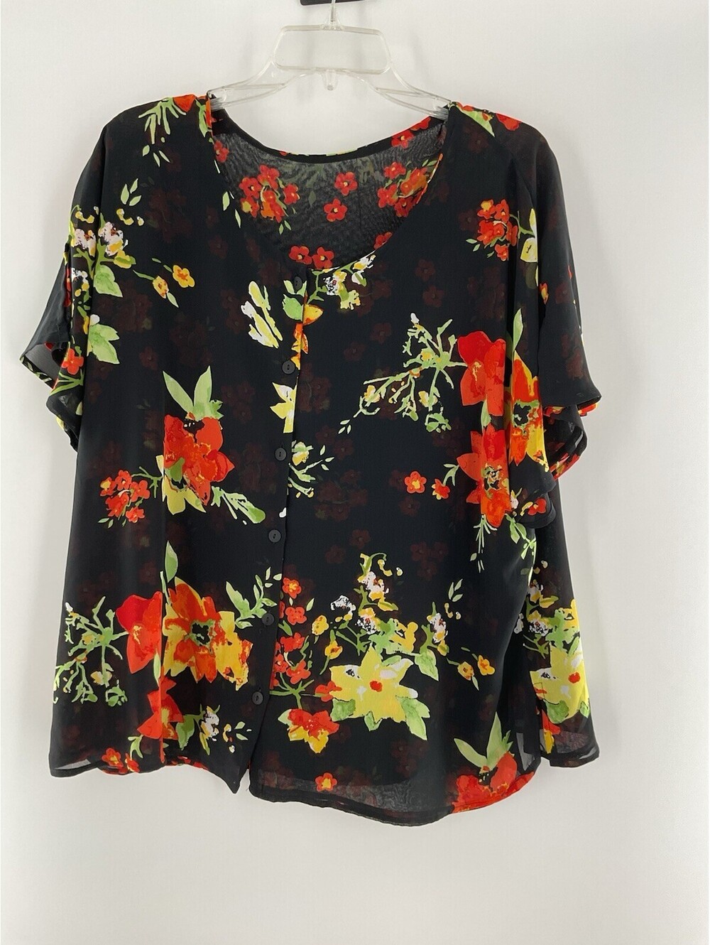 Sag Harbor woman Reversible blouse size 24w Floral button up sheer 092